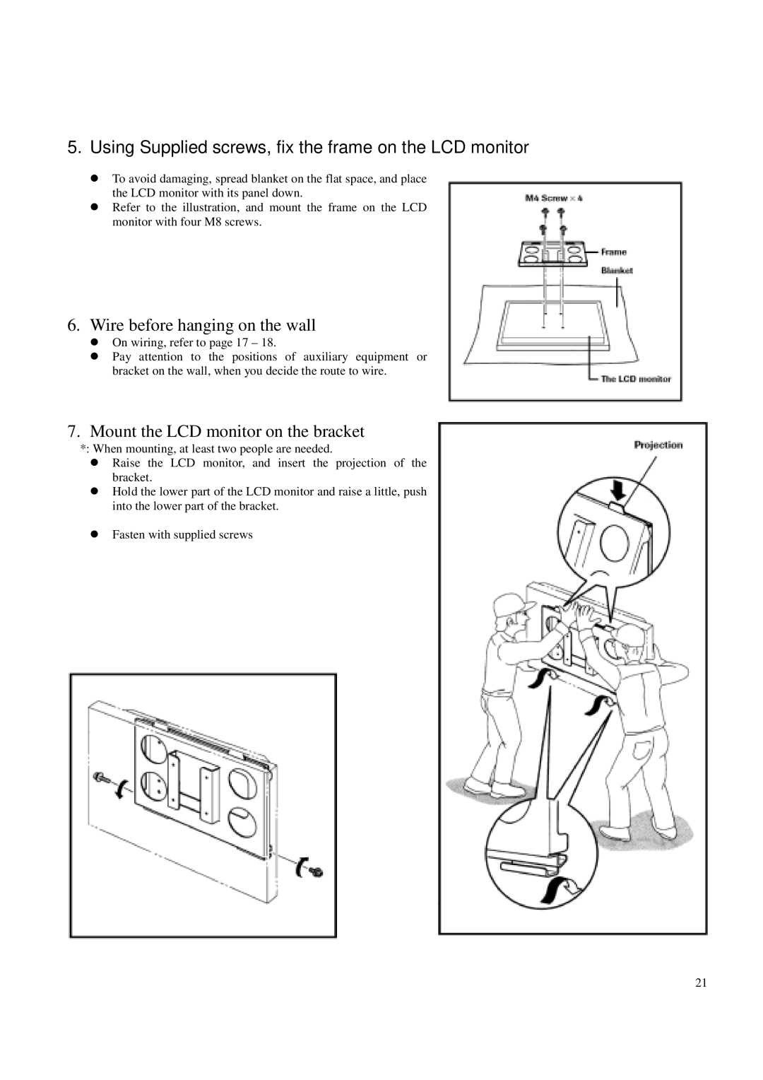 Toshiba P42LSA owner manual Using Supplied screws, fix the frame on the LCD monitor 