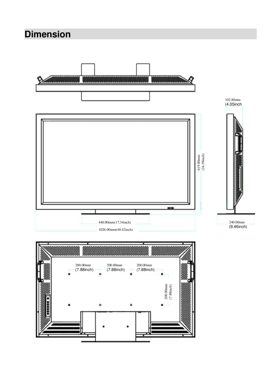 Toshiba P42LSA owner manual Dimension 