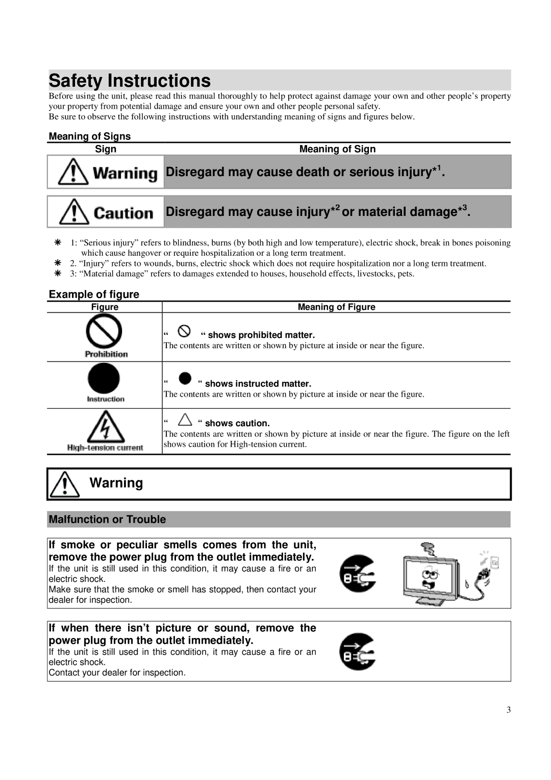 Toshiba P42LSA owner manual Safety Instructions, Example of figure 