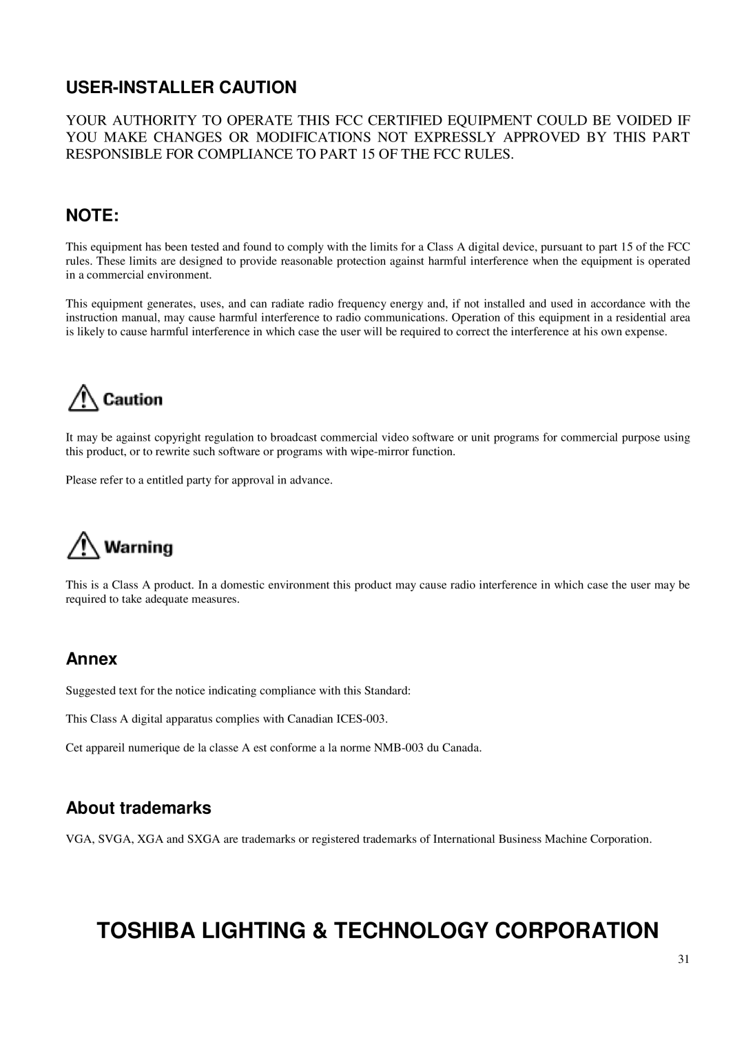 Toshiba P42LSA owner manual Annex, About trademarks 