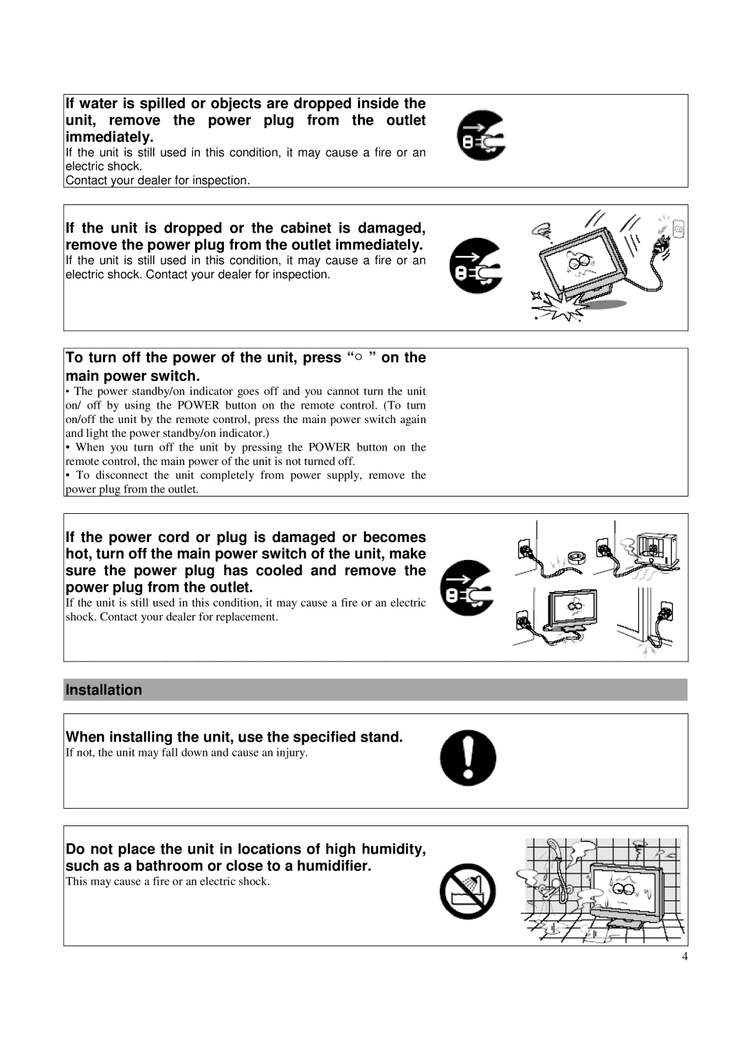 Toshiba P42LSA owner manual If not, the unit may fall down and cause an injury 