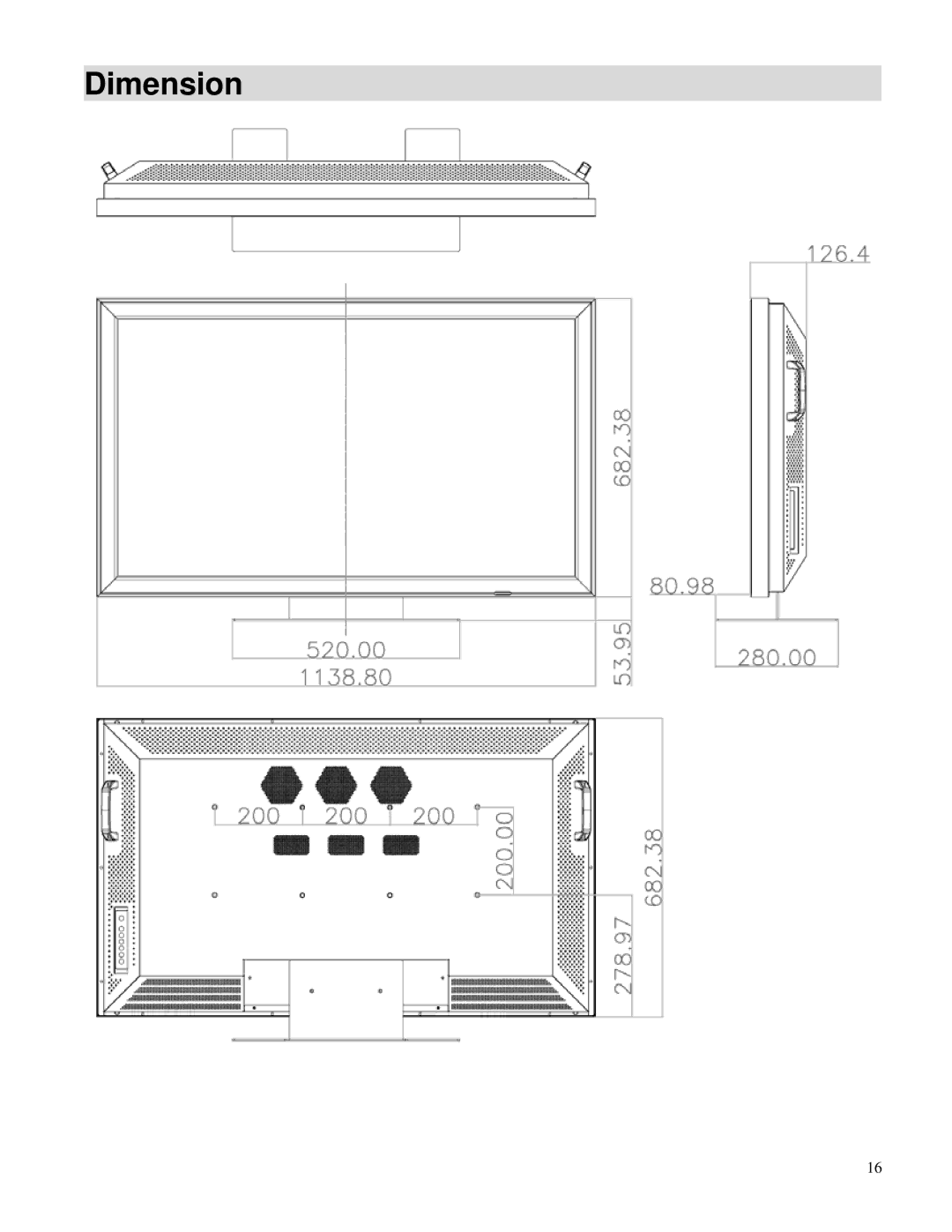 Toshiba P47LSA owner manual Dimension 