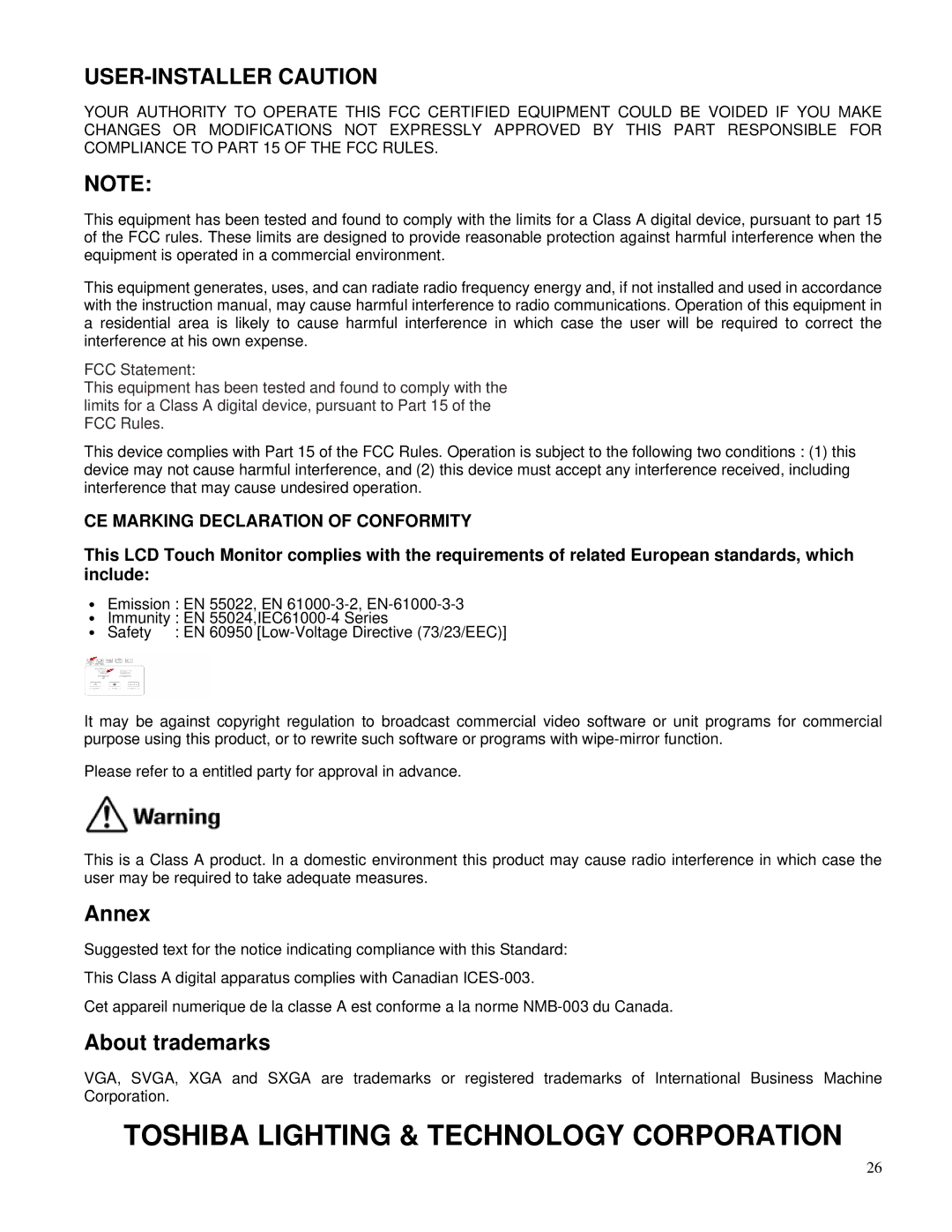 Toshiba P47LSA owner manual Annex, About trademarks 