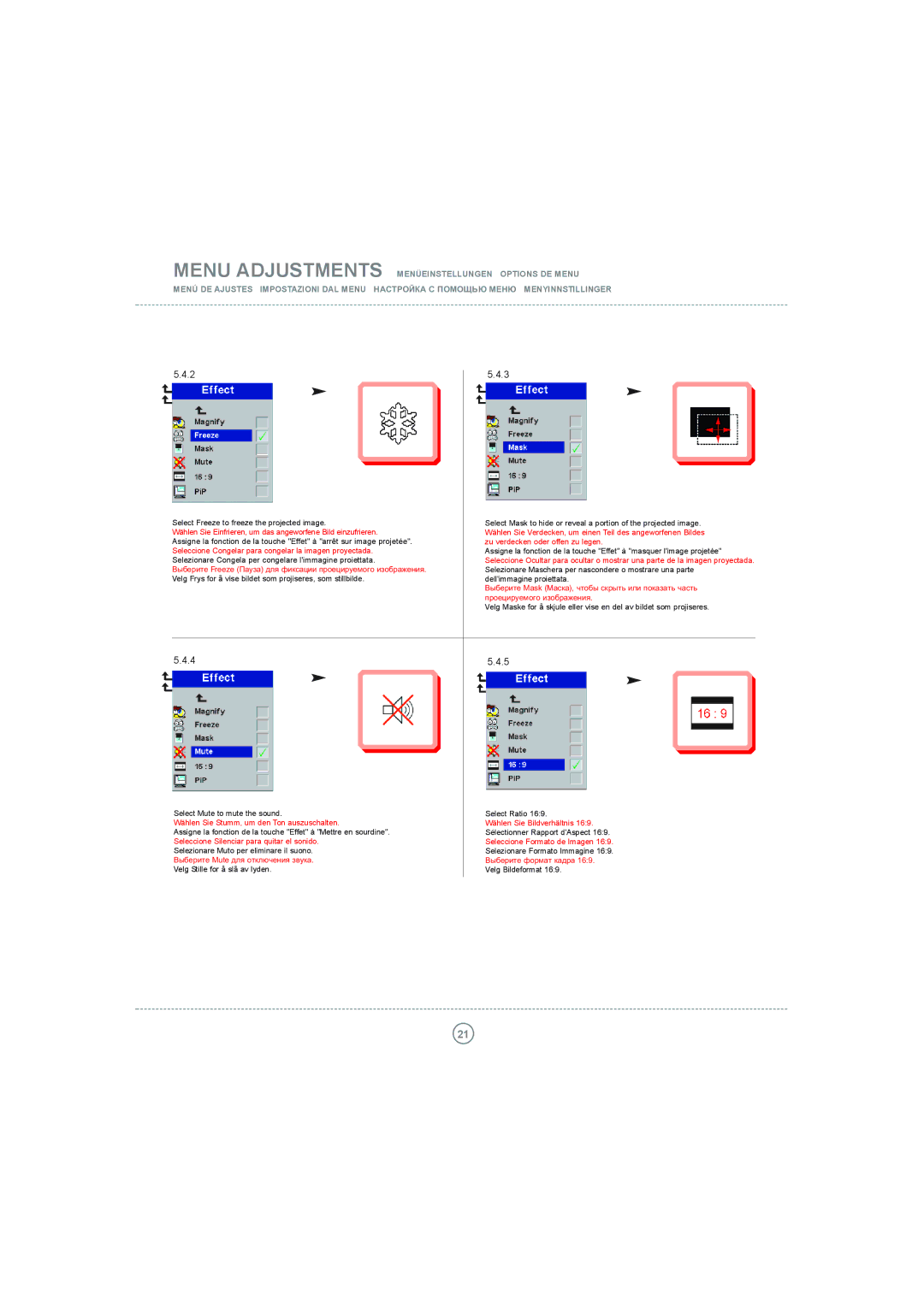 Toshiba P5 manual Select Freeze to freeze the projected image, Wählen Sie Einfrieren, um das angeworfene Bild einzufrieren 