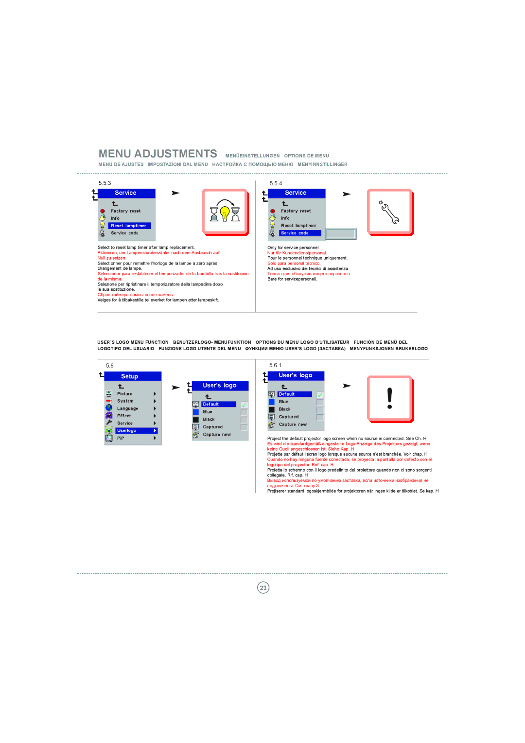 Toshiba P5 manual Select to reset lamp timer after lamp replacement, Сброс таймера лампы после замены 