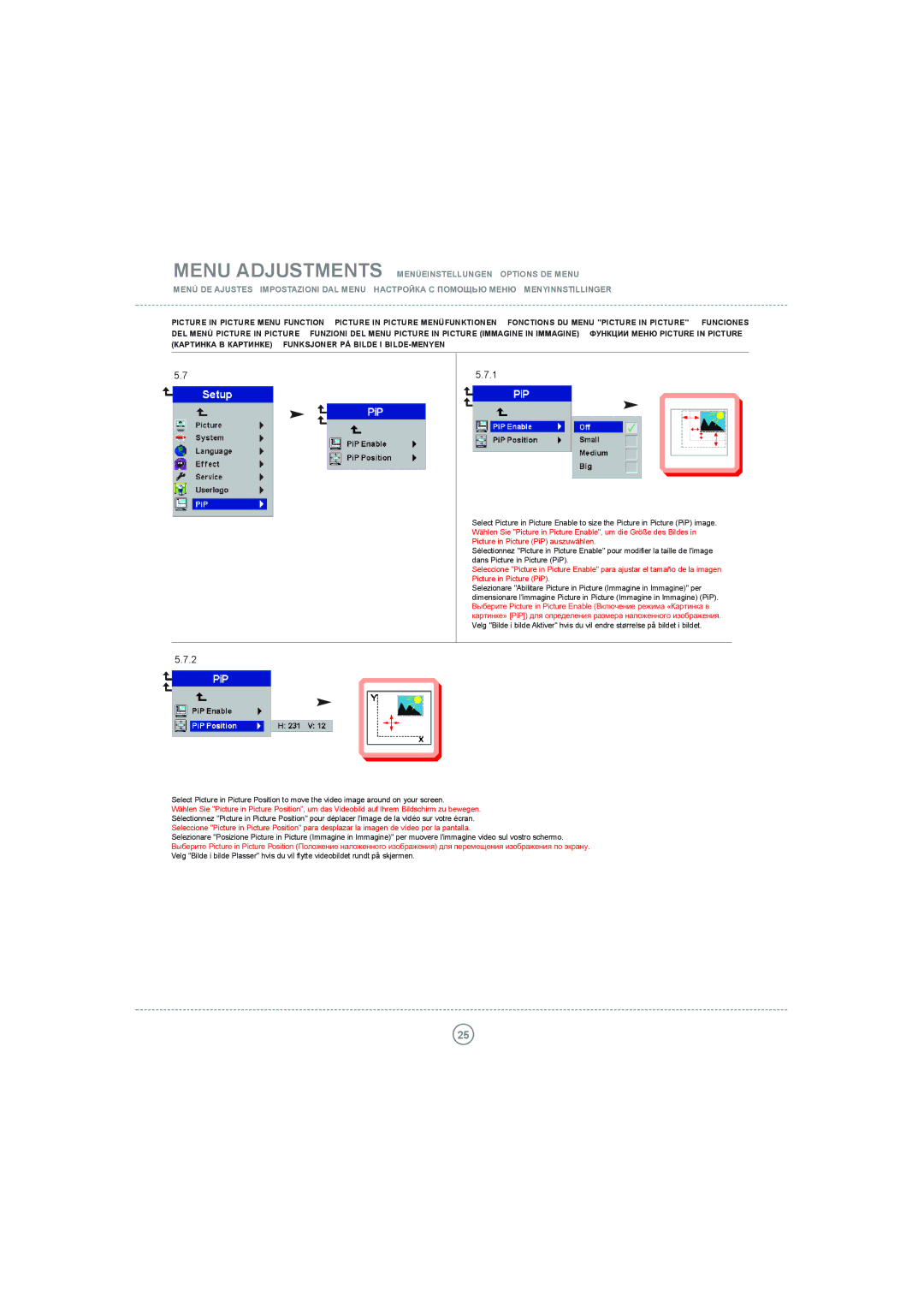 Toshiba P5 manual Menu Adjustments Menüeinstellungen 