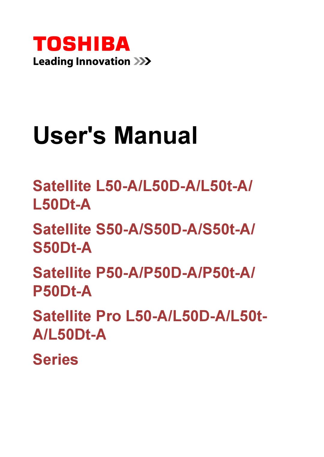 Toshiba S50-A/S50D-A, S50t-A/S50Dt-A, P50-A/P50D-A/P50t-A/P50Dt-A, L50-A/L50D-A/L50t-A/L50Dt-A user manual 