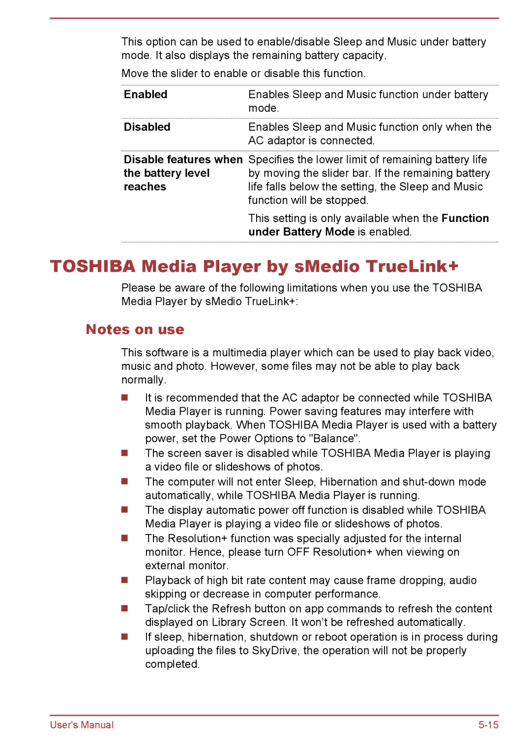 Toshiba L50-A/L50D-A/L50t-A/L50Dt-A, S50t-A/S50Dt-A, S50-A/S50D-A user manual Toshiba Media Player by sMedio TrueLink+ 