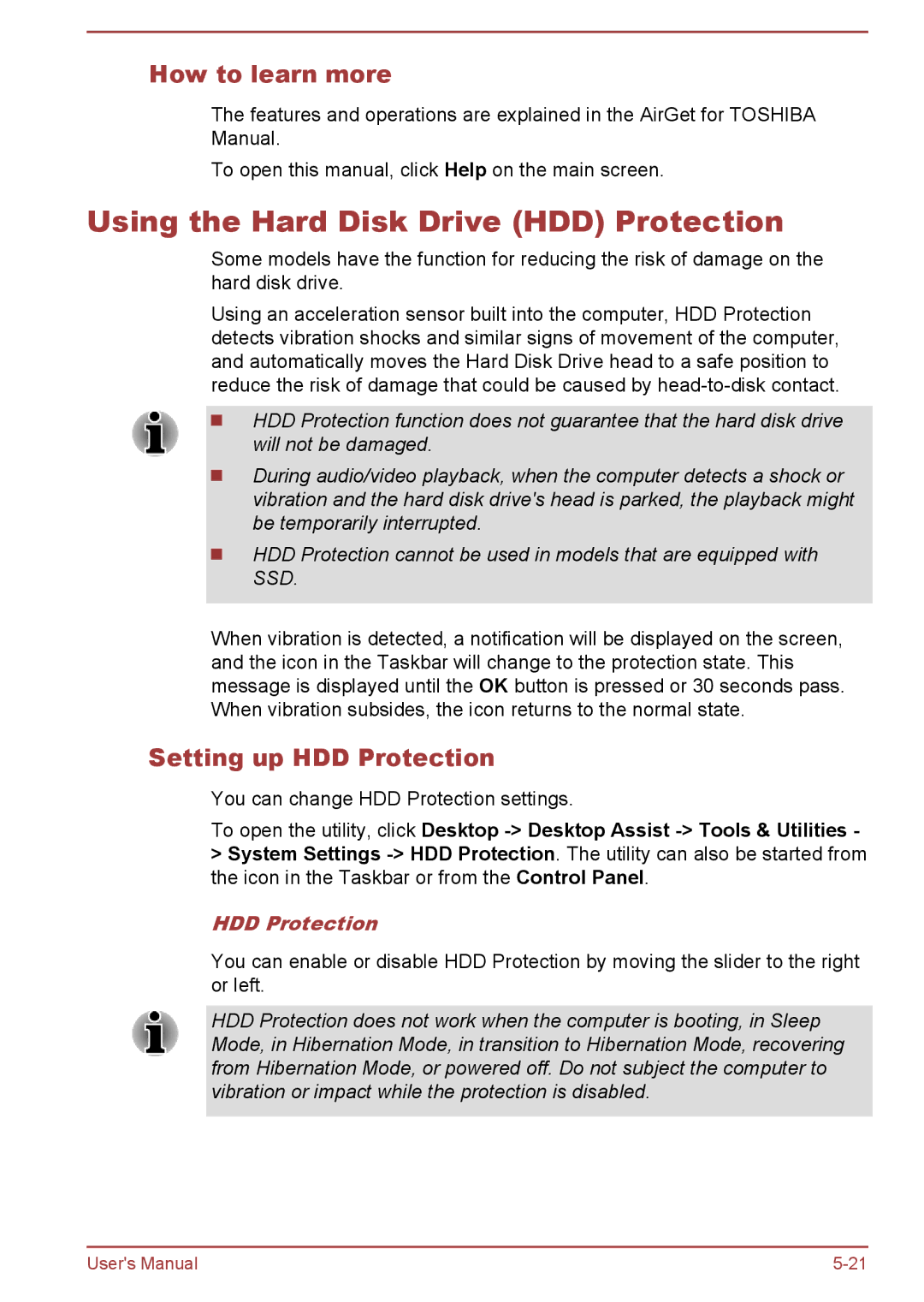 Toshiba S50-A/S50D-A, S50t-A/S50Dt-A user manual Using the Hard Disk Drive HDD Protection, Setting up HDD Protection 