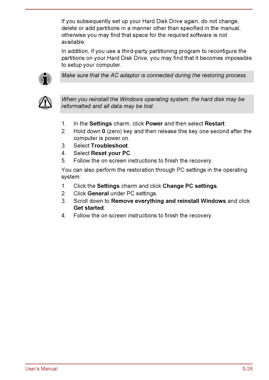 Toshiba P50-A/P50D-A/P50t-A/P50Dt-A, S50t-A/S50Dt-A, S50-A/S50D-A user manual Select Troubleshoot Select Reset your PC 