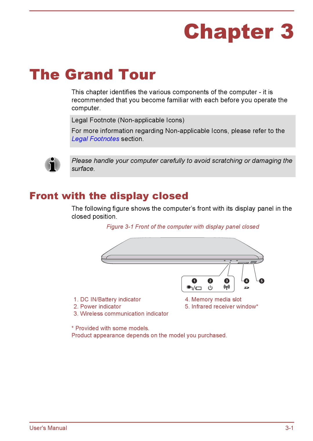 Toshiba S50t-A/S50Dt-A, S50-A/S50D-A, P50-A/P50D-A/P50t-A/P50Dt-A user manual Grand Tour, Front with the display closed 