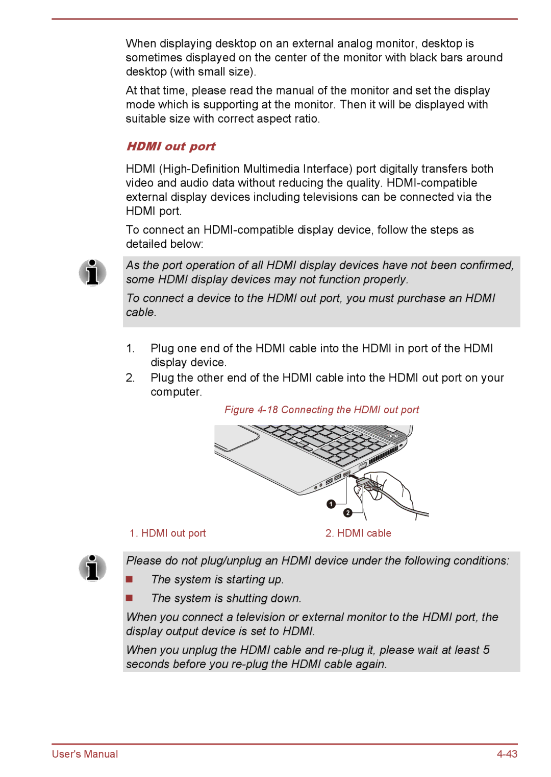 Toshiba L50-A/L50D-A/L50t-A/L50Dt-A, S50t-A/S50Dt-A, S50-A/S50D-A user manual Connecting the Hdmi out port 