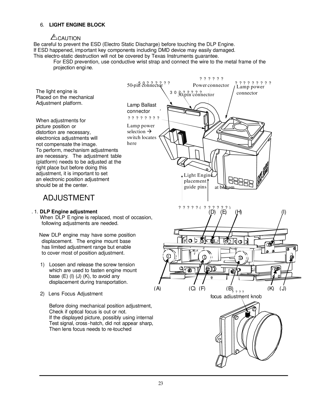 Toshiba P503DL service manual Light Engine Block, DLP Engine adjustment 