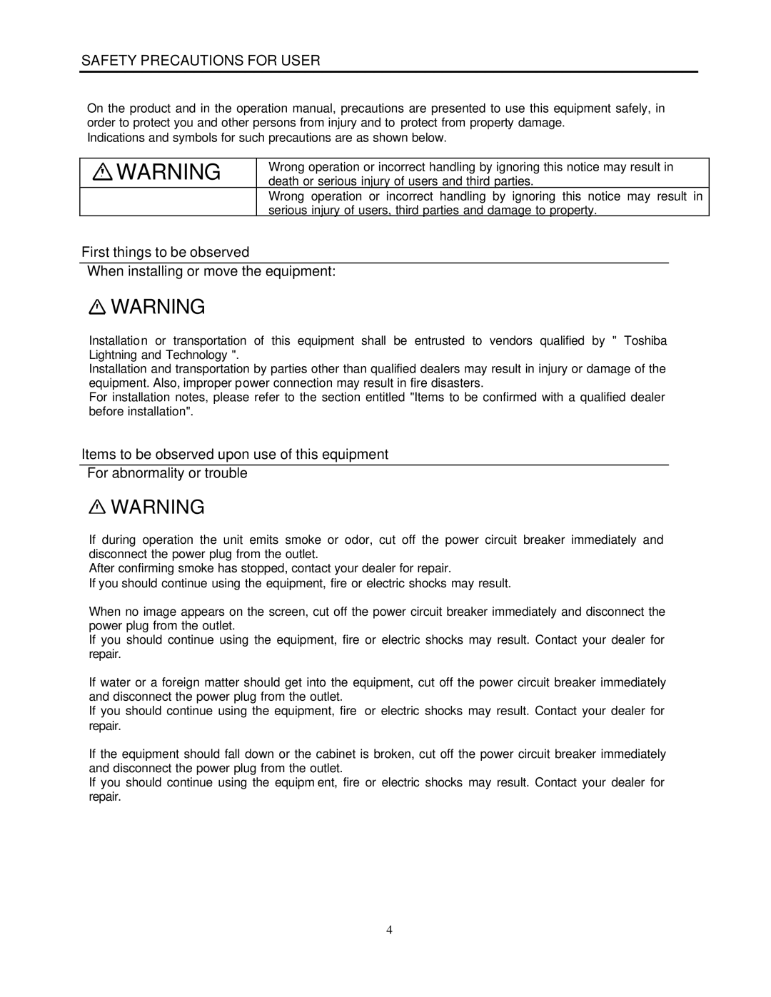 Toshiba P503DL service manual Safety Precautions for User 