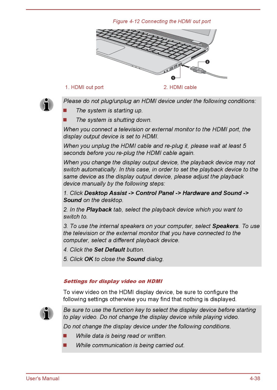 Toshiba P50-B, P50t-B Series user manual Settings for display video on Hdmi 