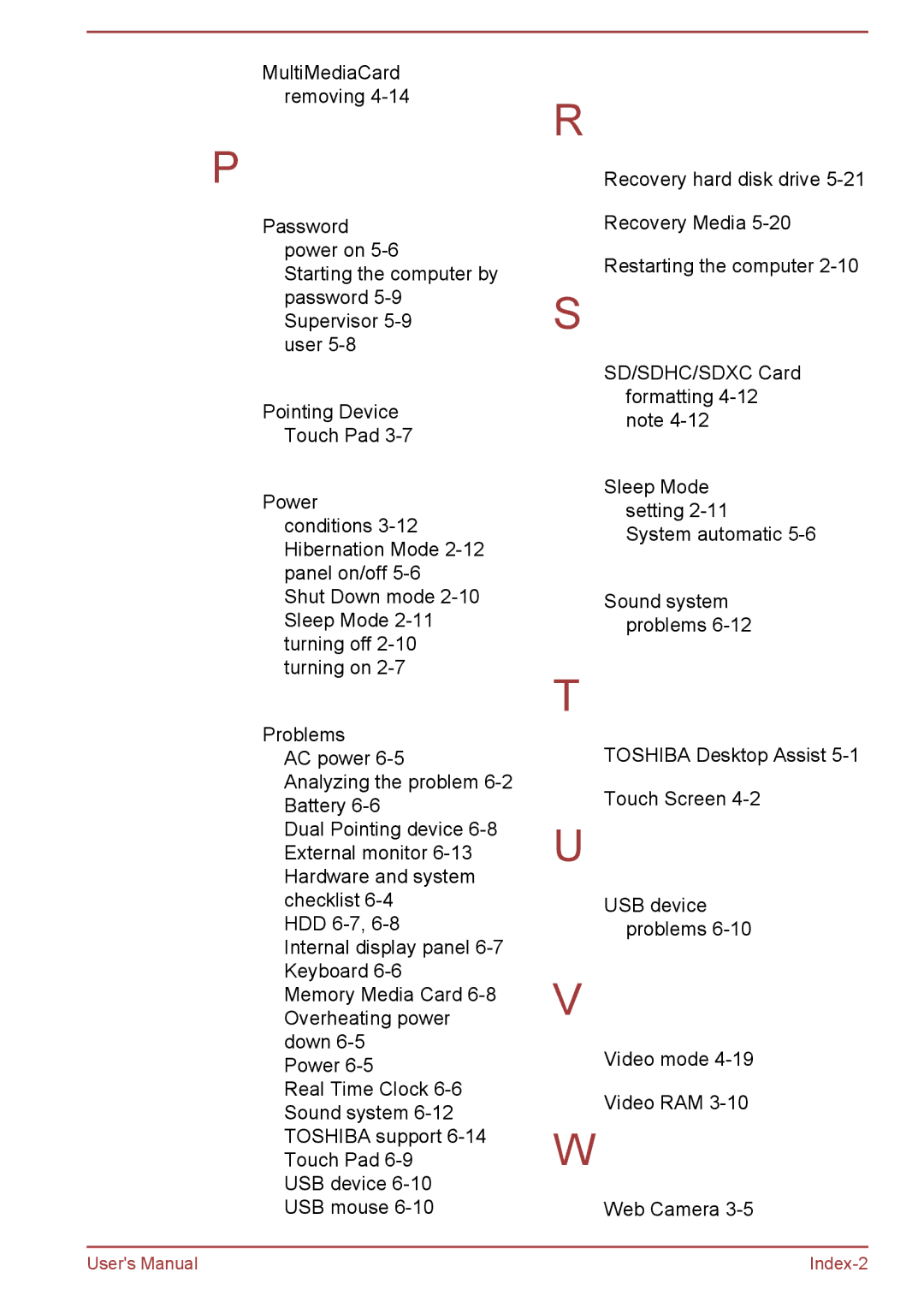 Toshiba P50W-B/P55W-B user manual Index-2 