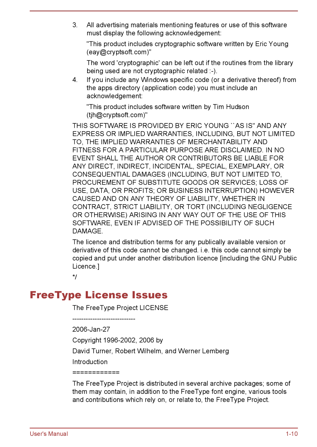 Toshiba P50W-B/P55W-B user manual FreeType License Issues 