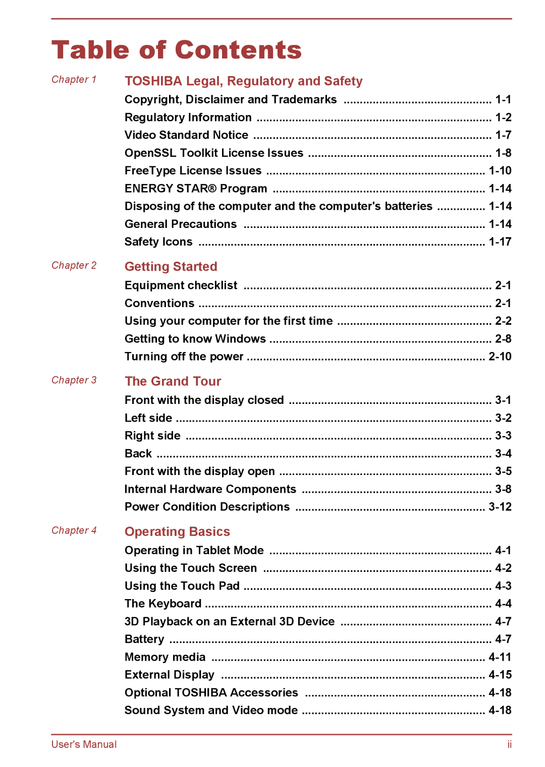 Toshiba P50W-B/P55W-B user manual Table of Contents 