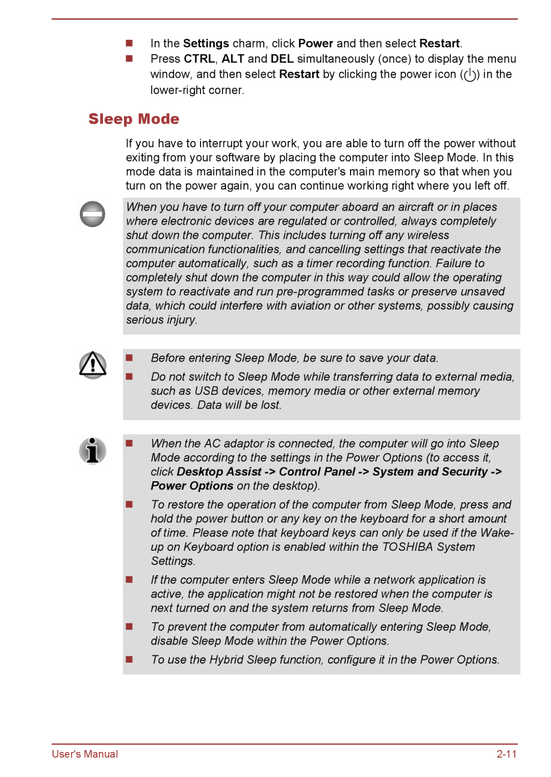 Toshiba P50W-B/P55W-B user manual Sleep Mode 