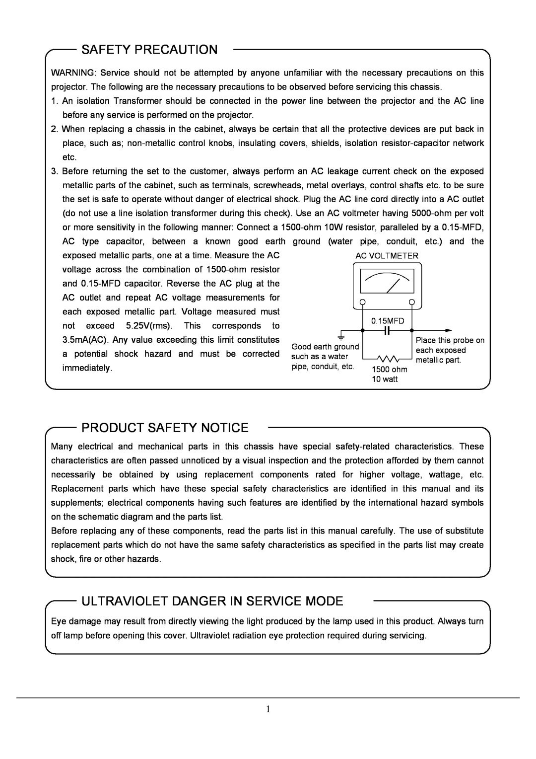 Toshiba P600DL service manual Safety Precaution, Product Safety Notice, Ultraviolet Danger In Service Mode 