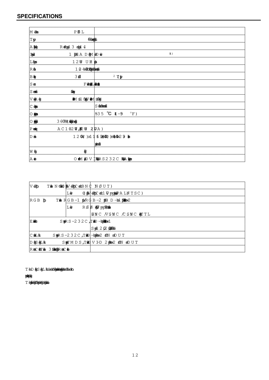 Toshiba P600DL service manual Specifications 