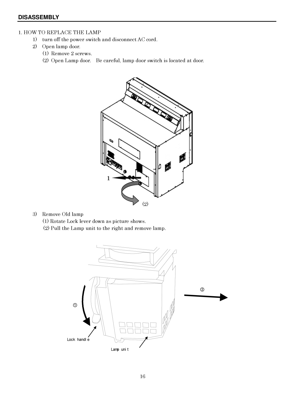 Toshiba P600DL service manual Disassembly, HOW to Replace the Lamp 