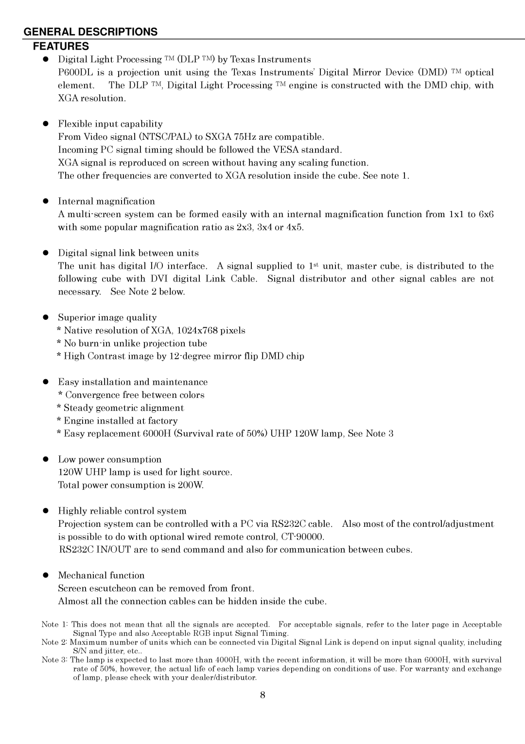 Toshiba P600DL service manual General Descriptions Features 