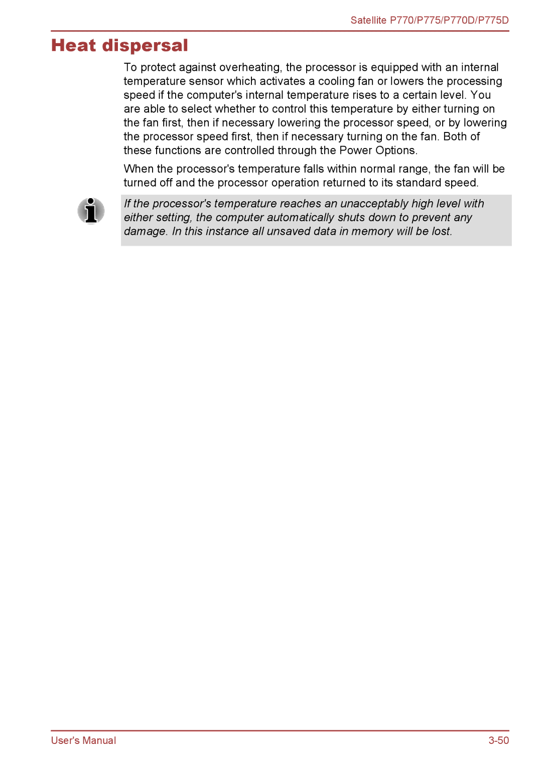 Toshiba P770 user manual Heat dispersal 