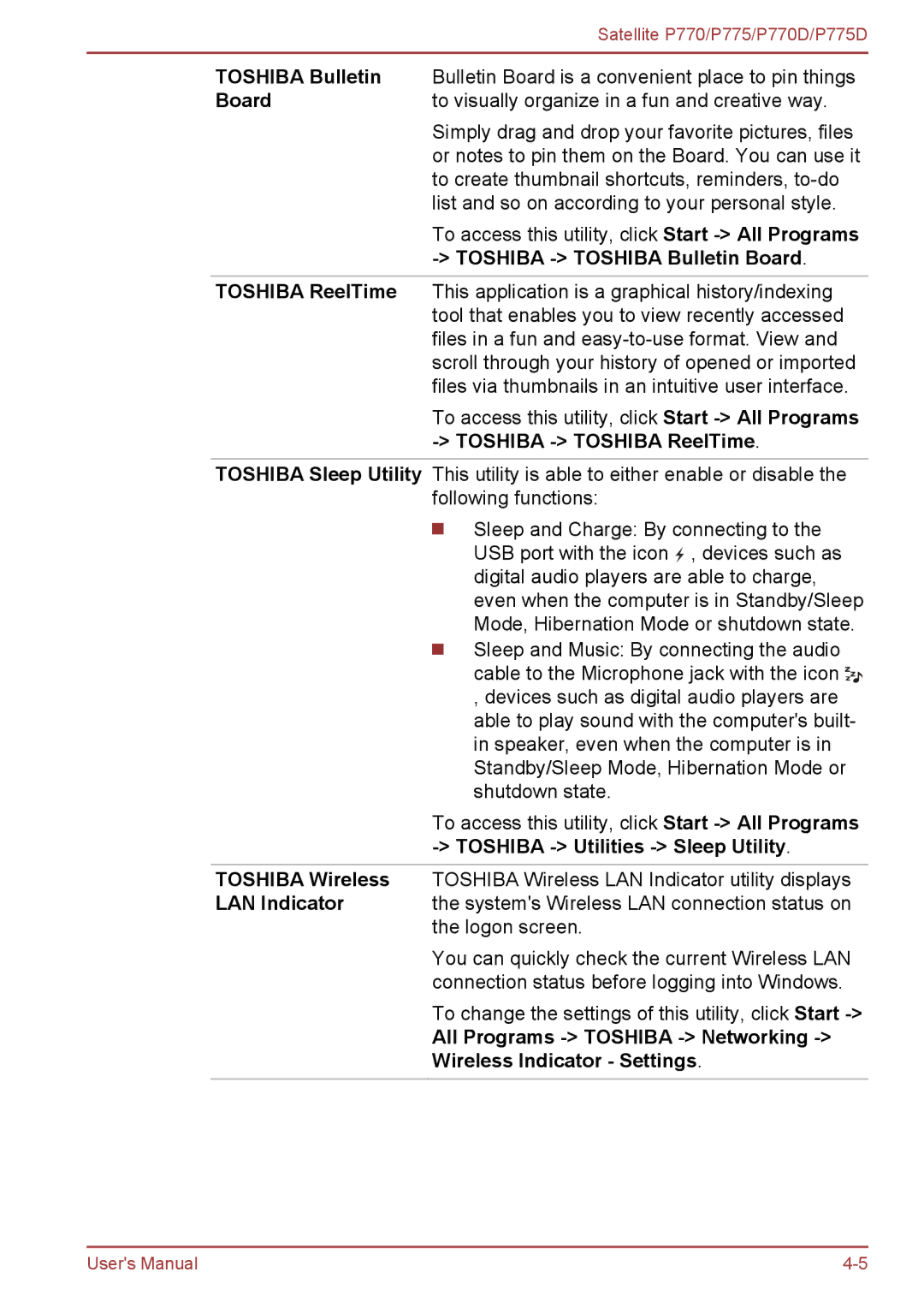 Toshiba P770 user manual Toshiba Toshiba Bulletin Board, Toshiba Toshiba ReelTime 