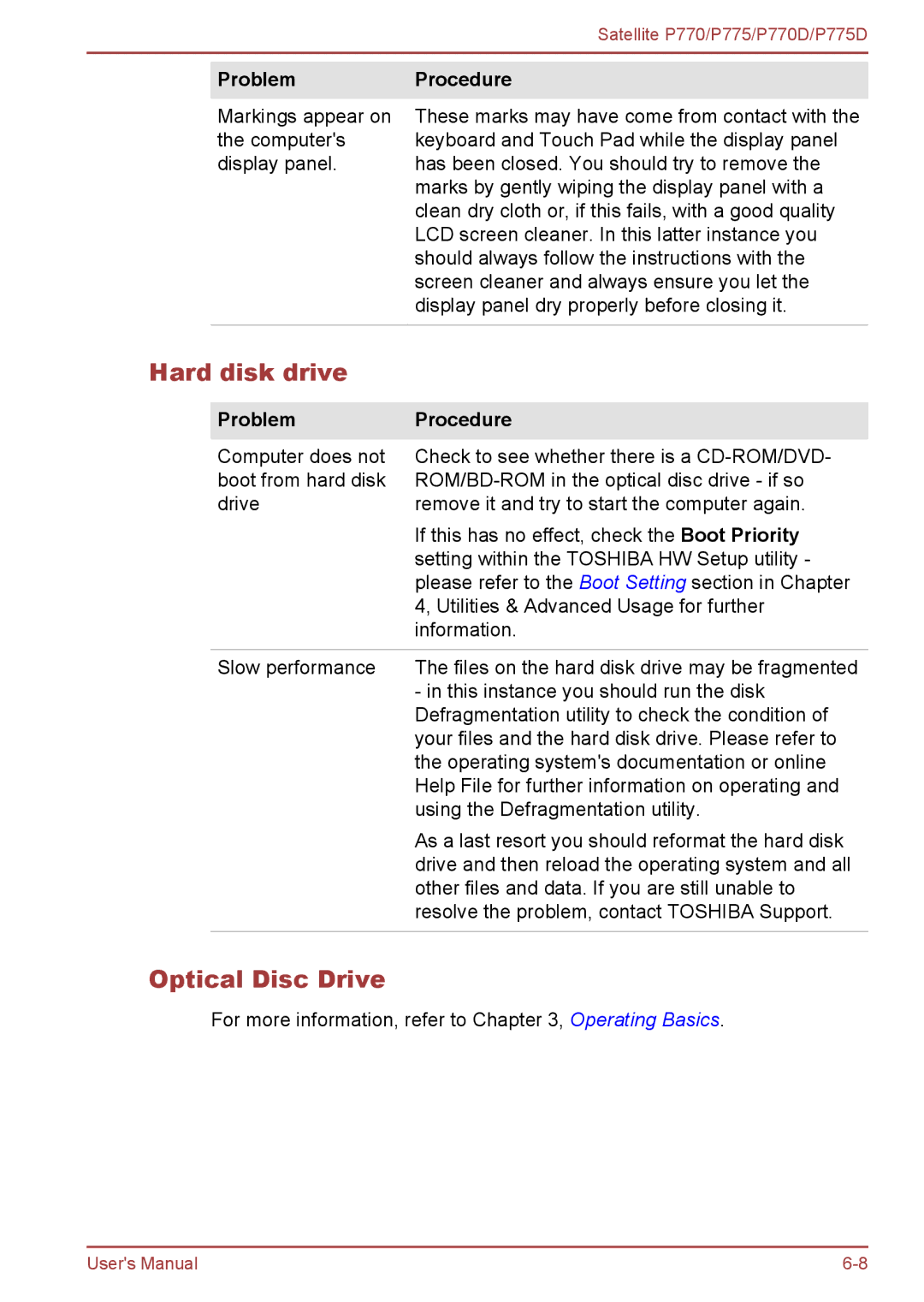 Toshiba P770 user manual Hard disk drive, Optical Disc Drive 