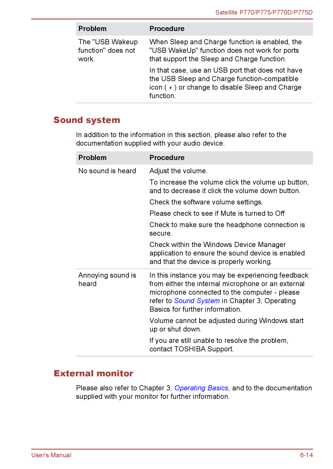 Toshiba P770 user manual Sound system, External monitor 