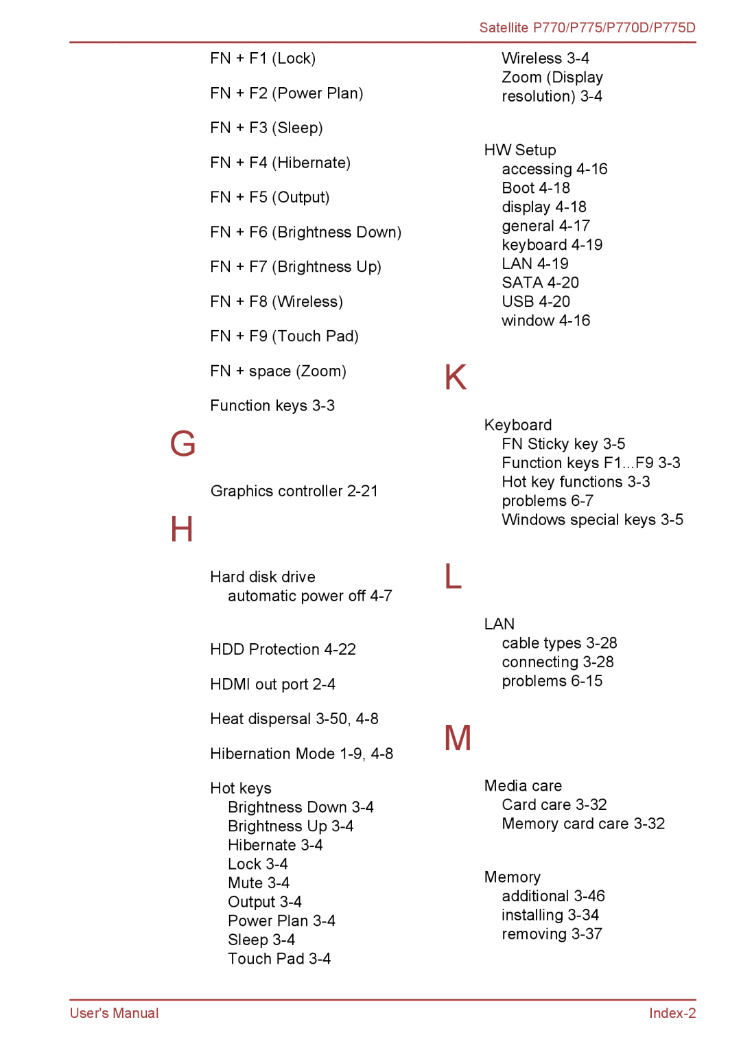 Toshiba P770 user manual Index-2 