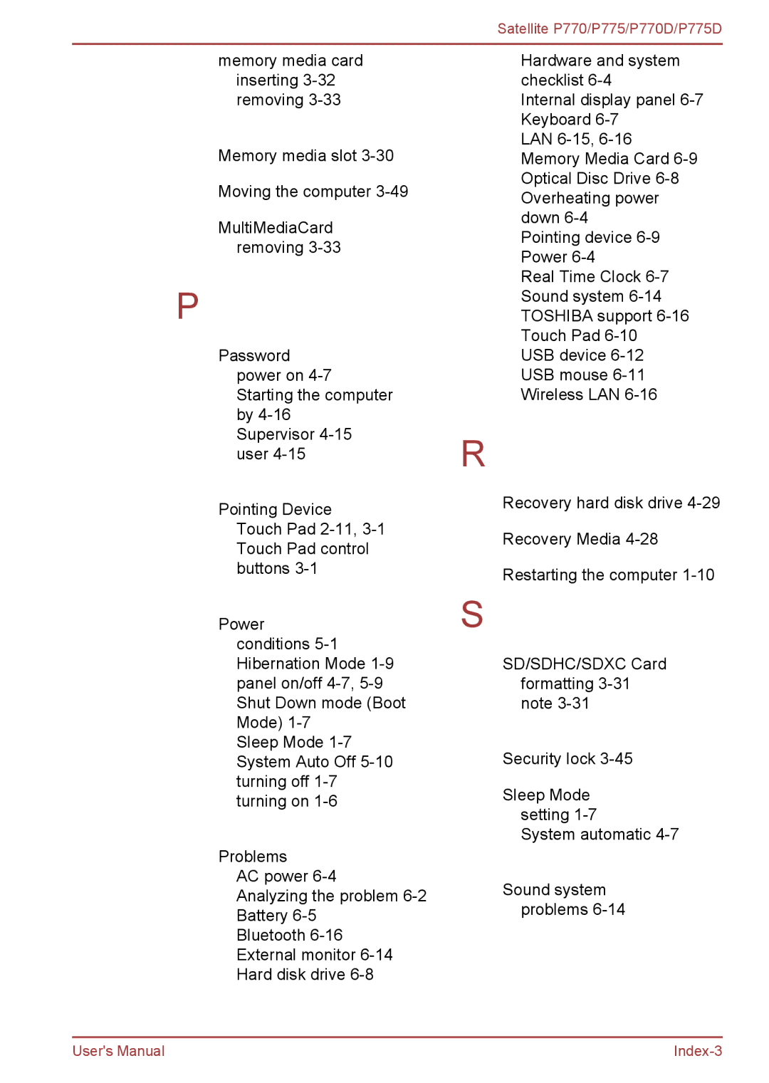 Toshiba P770 user manual Index-3 