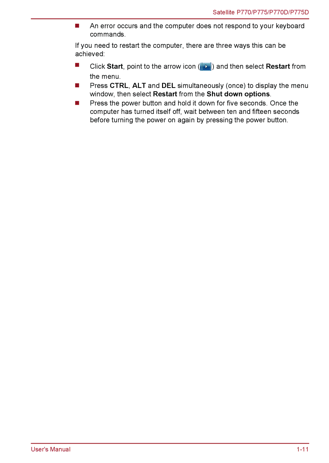 Toshiba P770 user manual Then select Restart from 