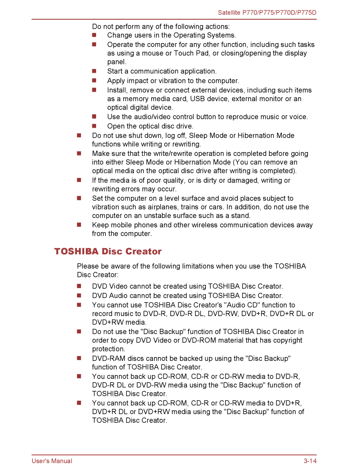 Toshiba P770 user manual Toshiba Disc Creator 