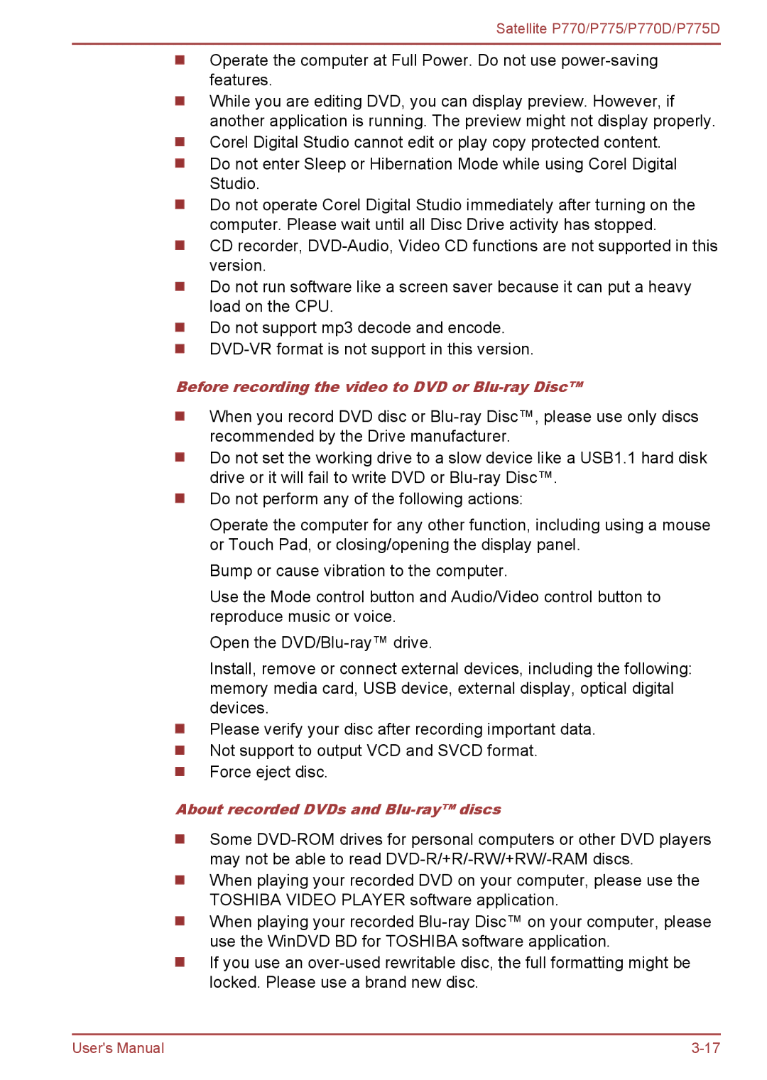 Toshiba P770 user manual Before recording the video to DVD or Blu-ray Disc 