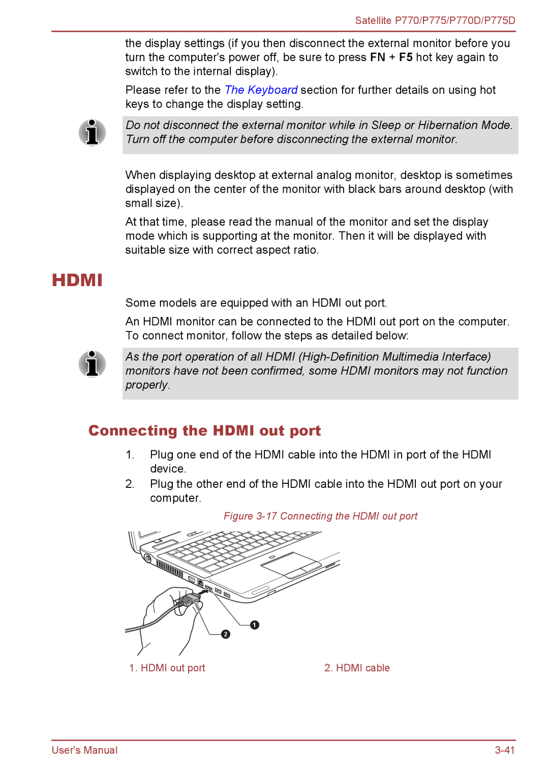 Toshiba P770 user manual Connecting the Hdmi out port 