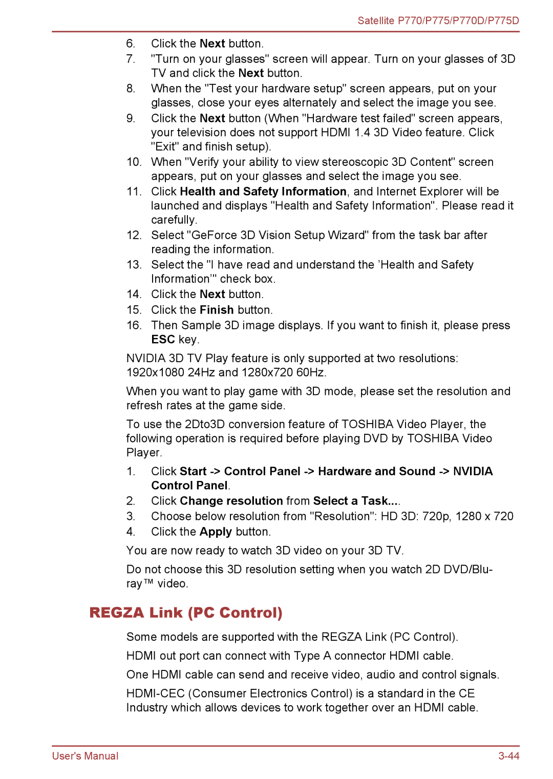 Toshiba P770 user manual Regza Link PC Control 