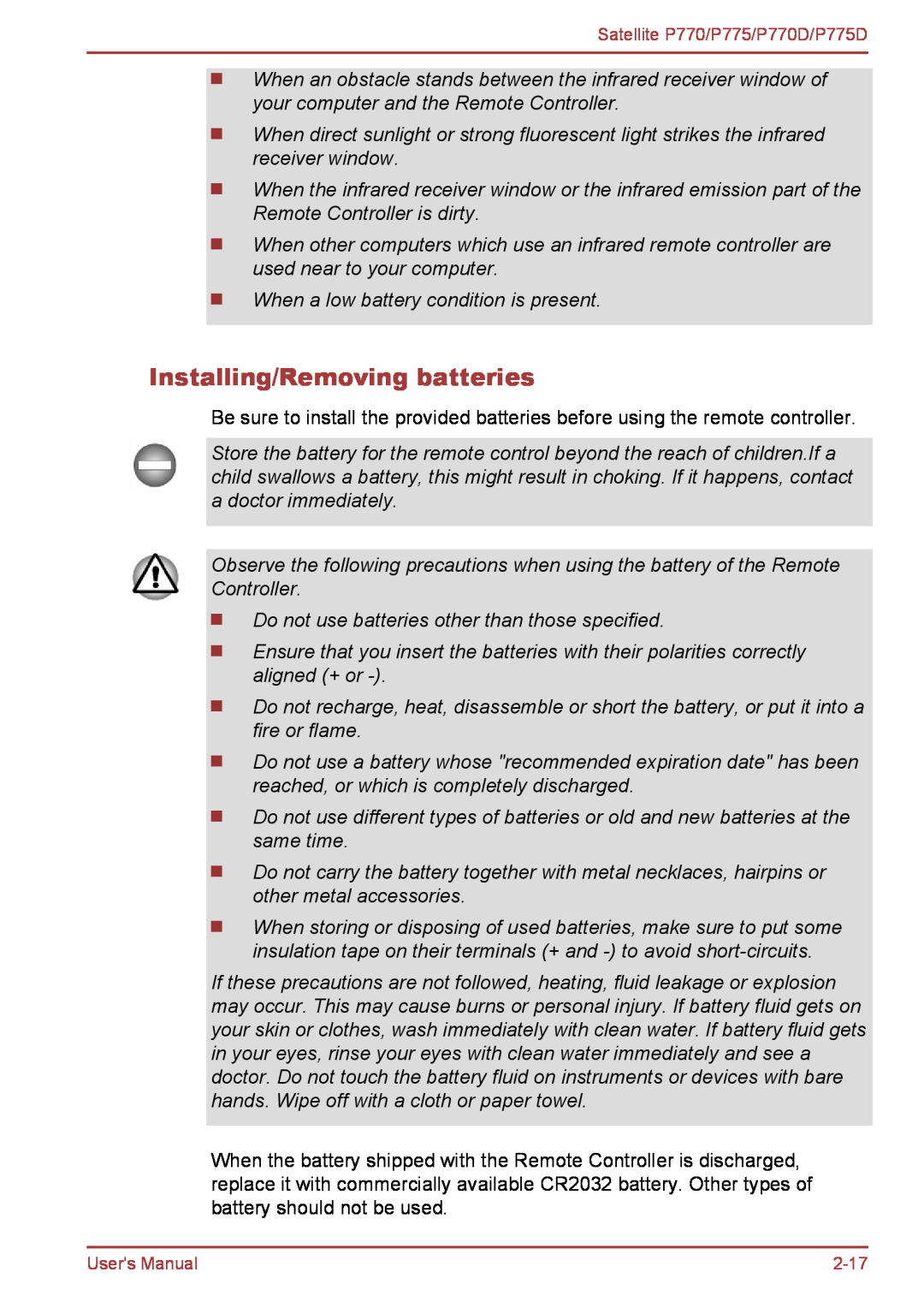 Toshiba P770 user manual Installing/Removing batteries 