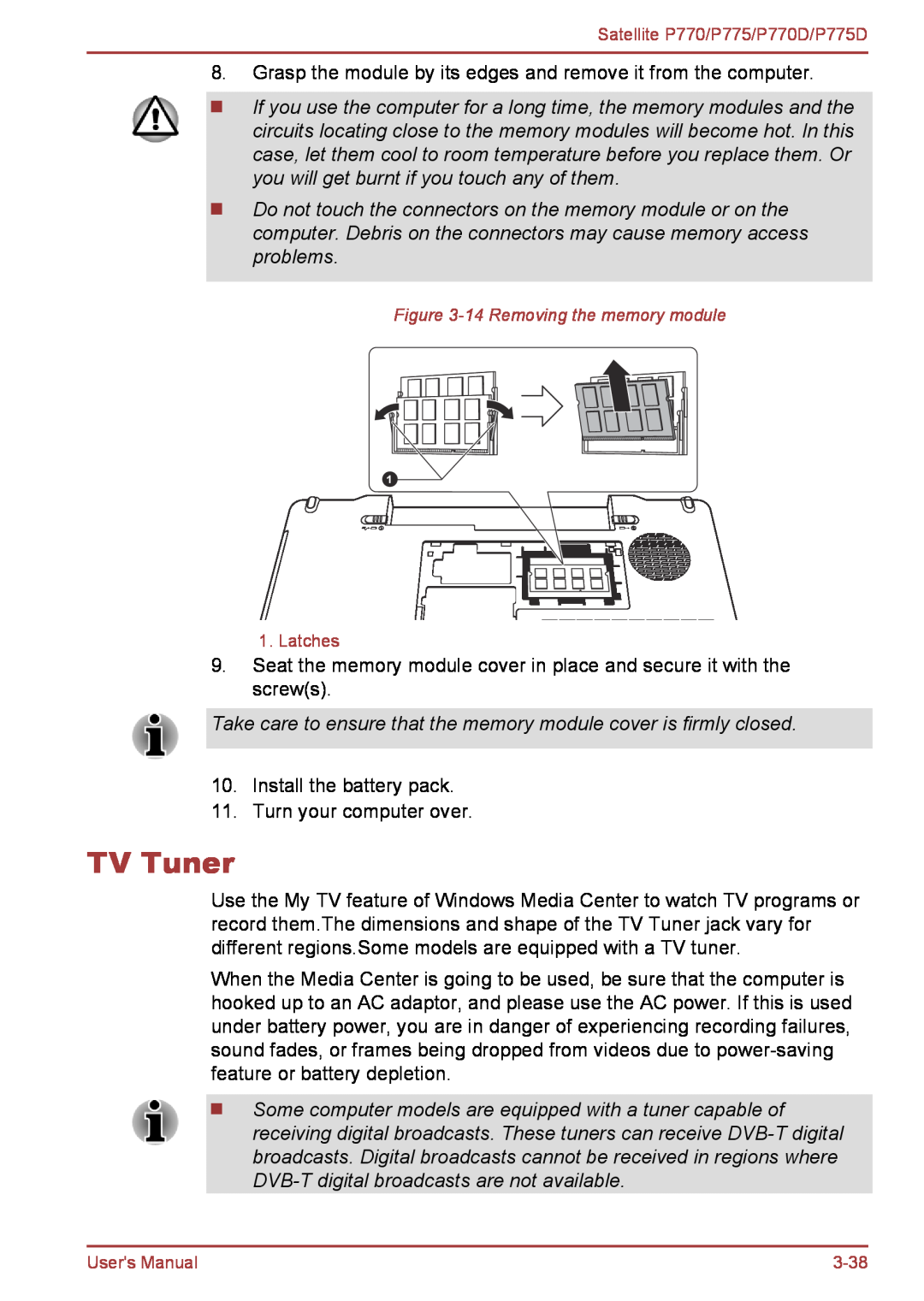 Toshiba P770 user manual TV Tuner 