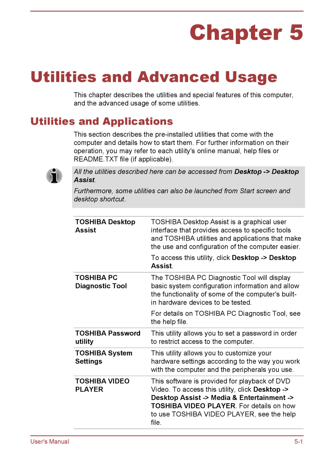 Toshiba P850/P855 user manual Utilities and Applications 