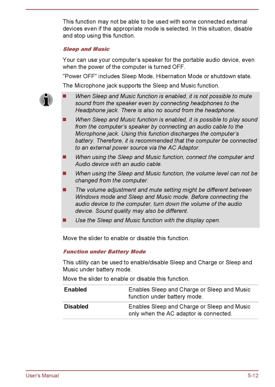 Toshiba P850/P855 user manual Move the slider to enable or disable this function 