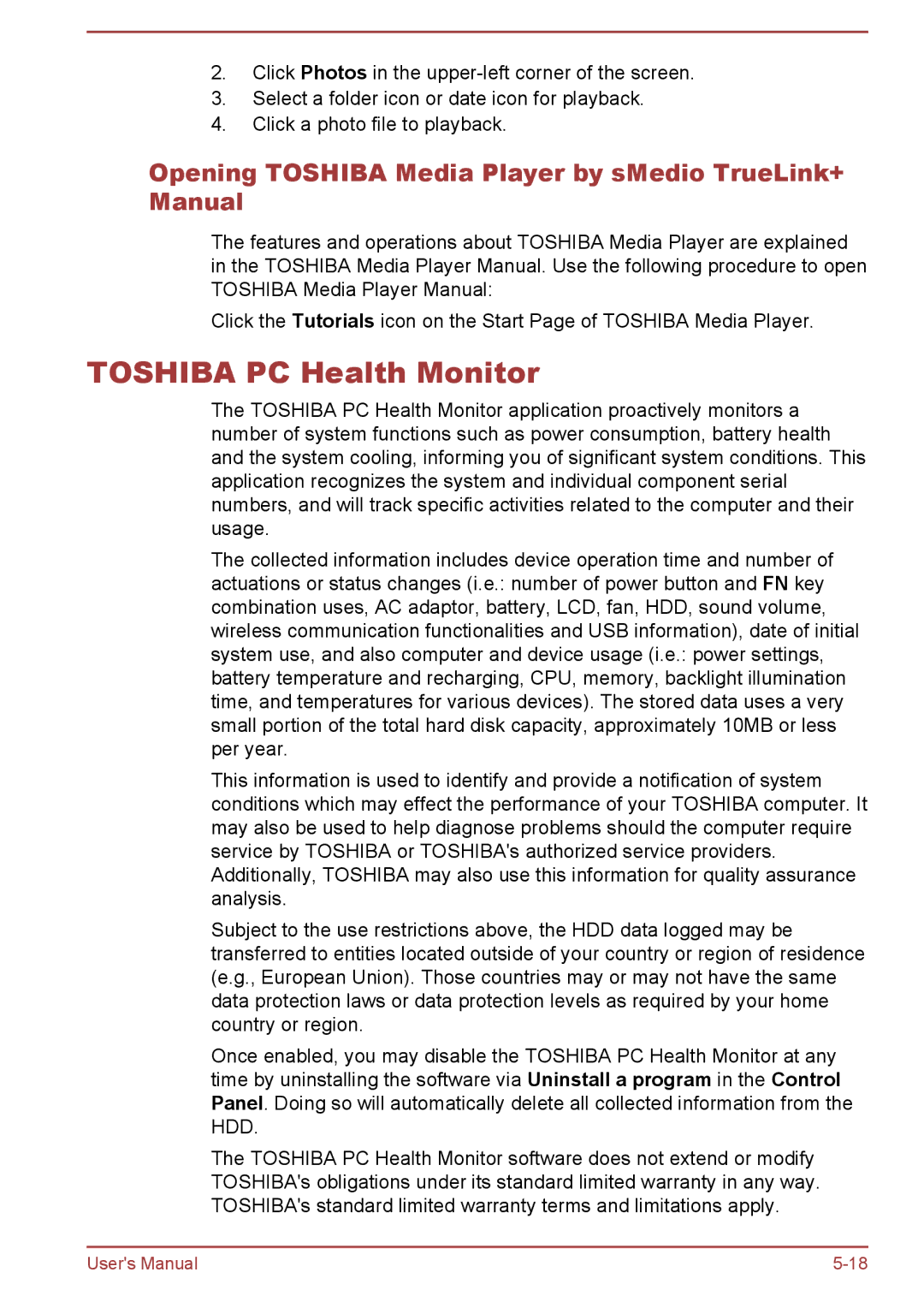 Toshiba P850/P855 user manual Toshiba PC Health Monitor, Opening Toshiba Media Player by sMedio TrueLink+ Manual 