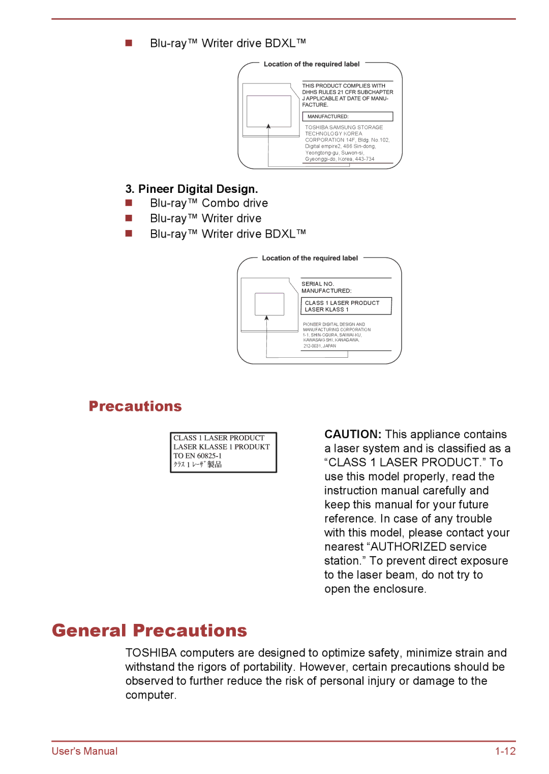 Toshiba P850/P855 user manual General Precautions 