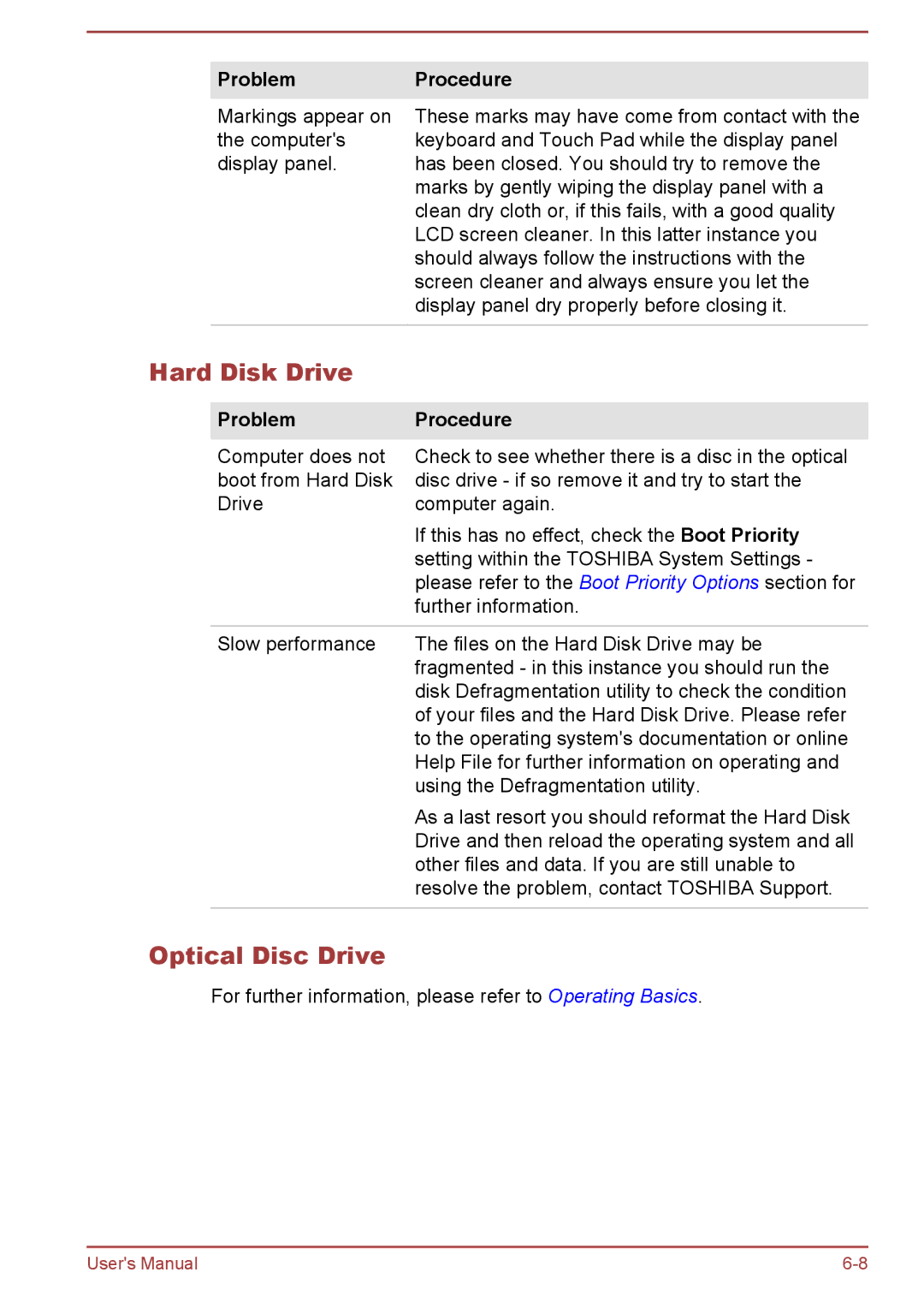 Toshiba P850/P855 user manual Hard Disk Drive, Optical Disc Drive 