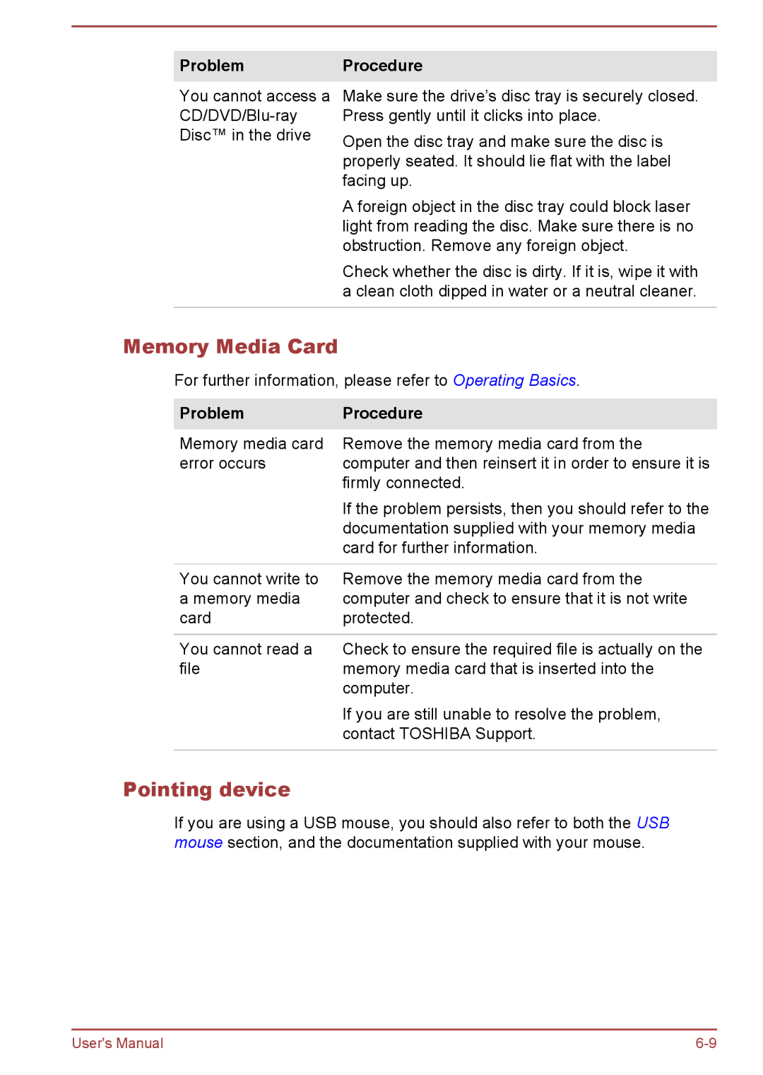 Toshiba P850/P855 user manual Memory Media Card, Pointing device 