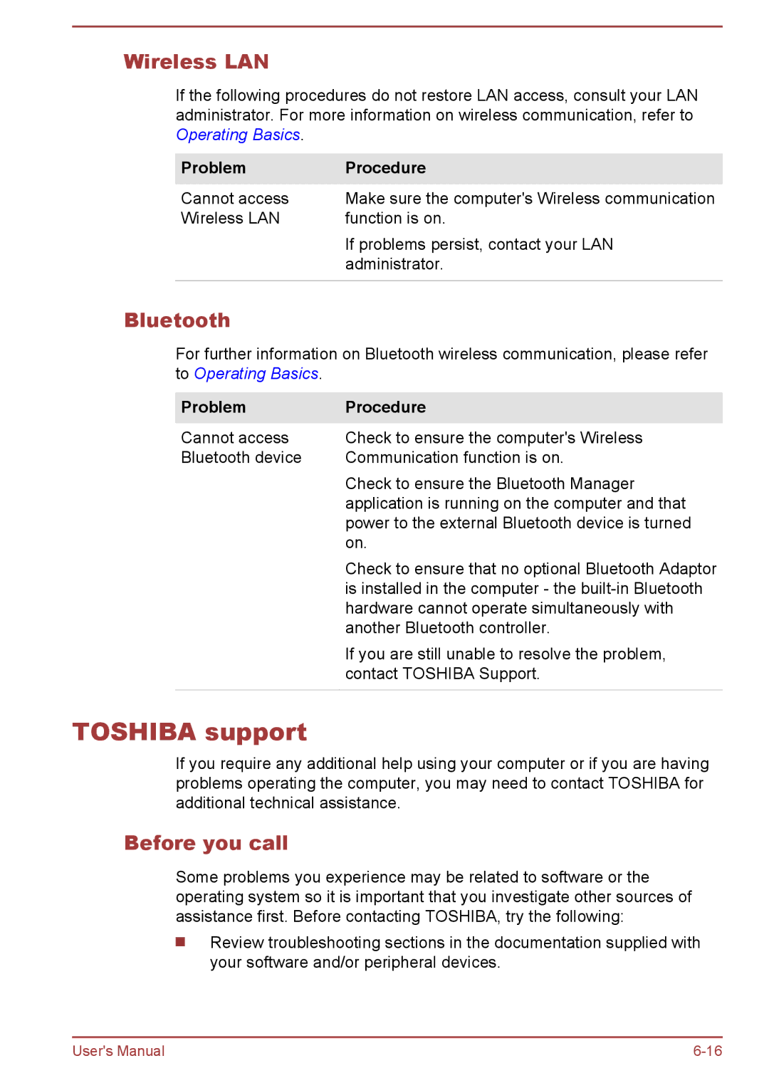 Toshiba P850/P855 user manual Toshiba support, Bluetooth, Before you call 