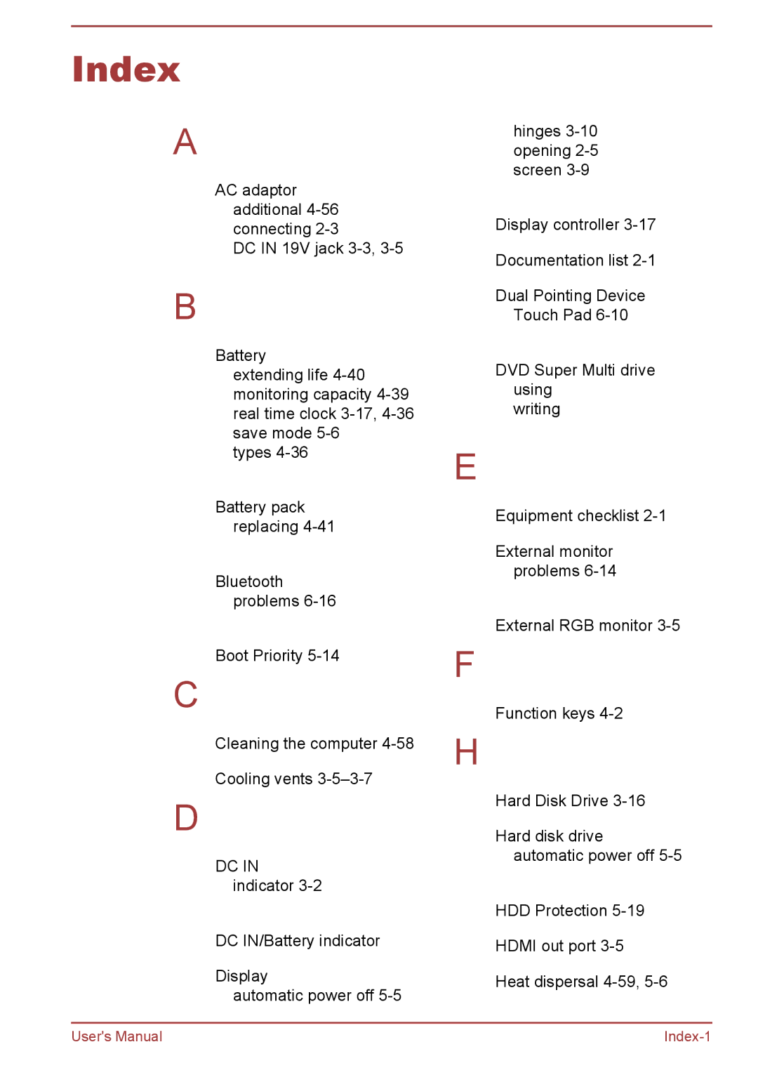 Toshiba P850/P855 user manual Index 