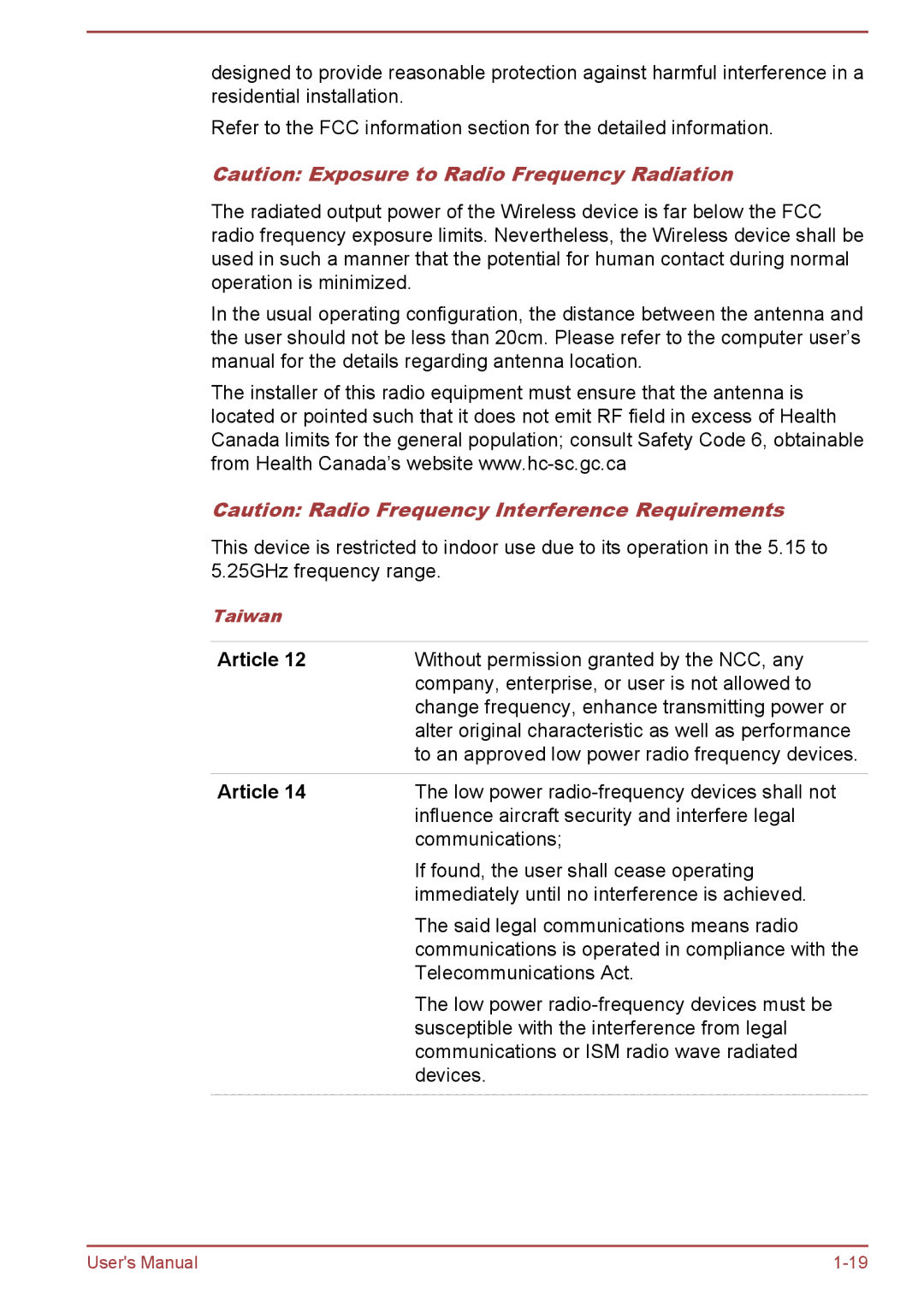 Toshiba P850/P855 user manual Article 