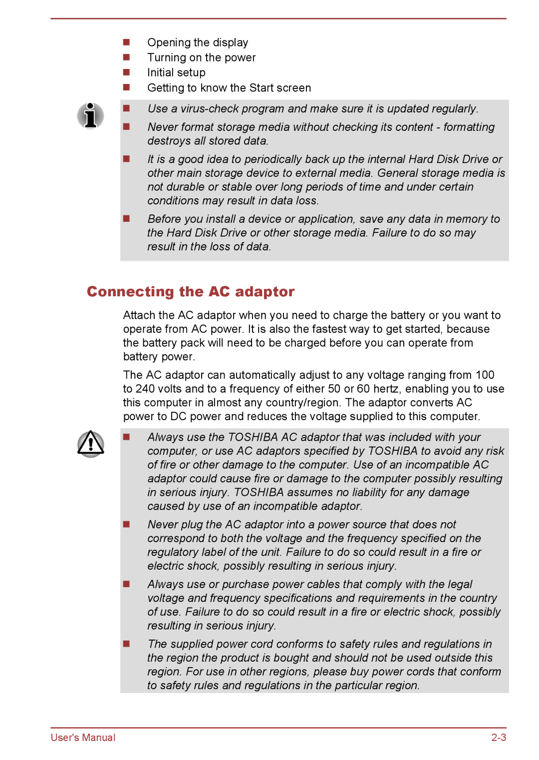 Toshiba P850/P855 user manual Connecting the AC adaptor 